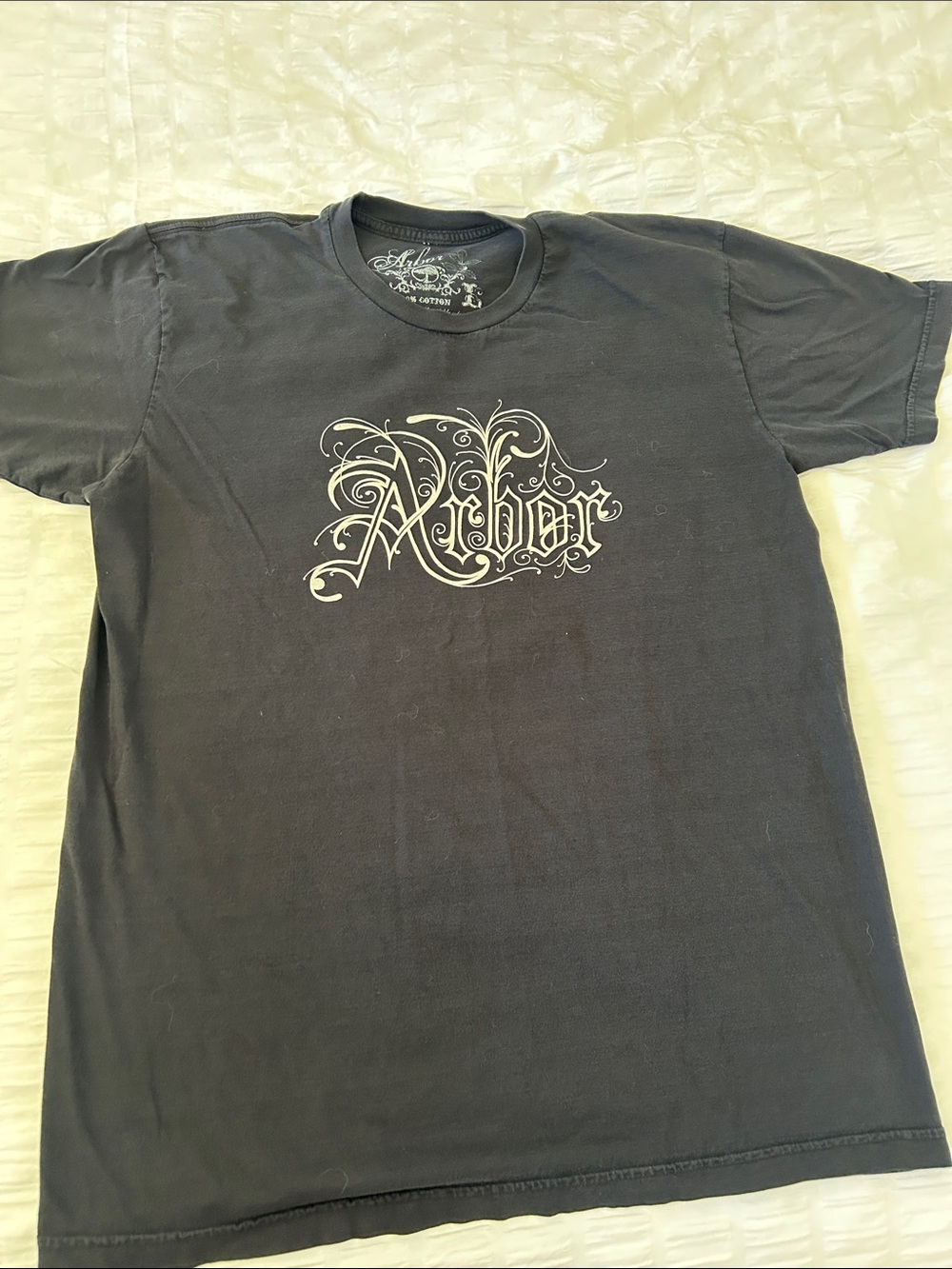 Arbor Black Short Sleeve Tee with White Ornate Logo